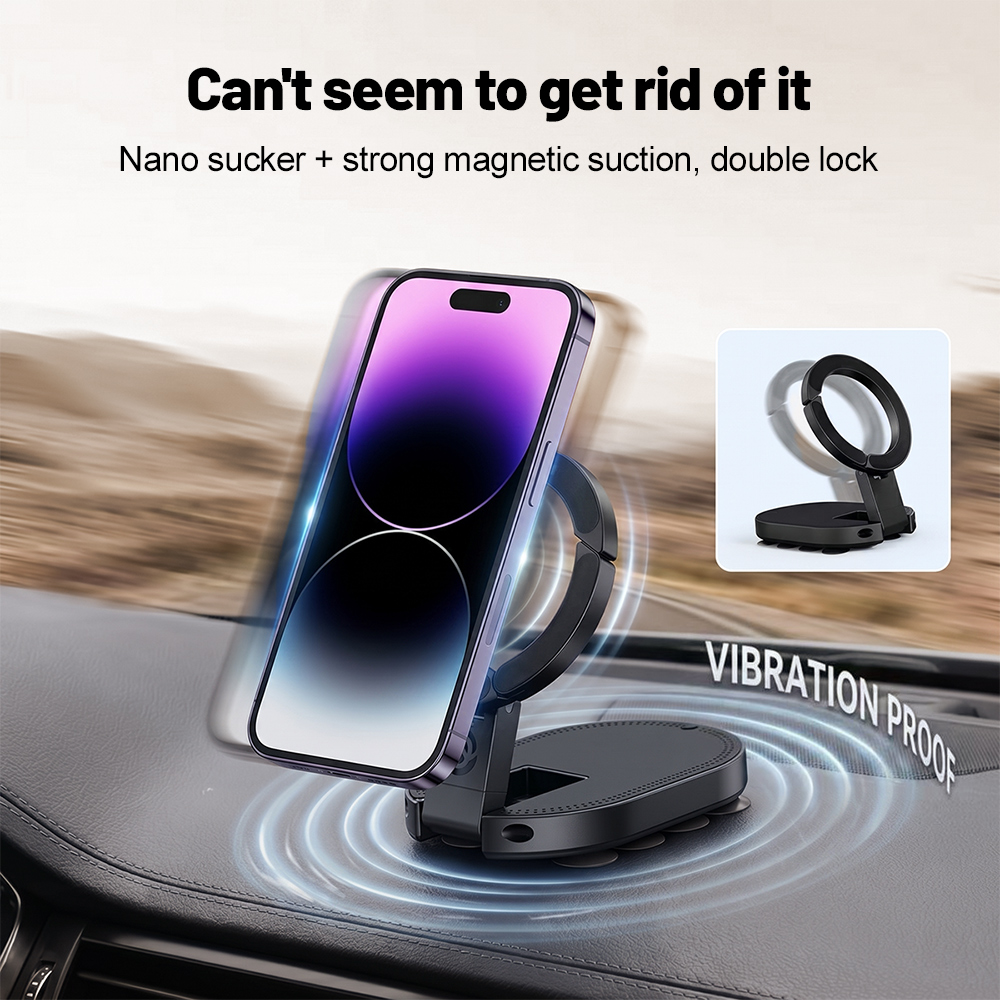 Useful Electronic Gadgets - 360 ° ที่วางโทรศัพท์แม่เหล็กแบบหมุนได้ 3-in-1 พร้อมถ้วยดูด ปรับมุมได้หลายทิศทาง