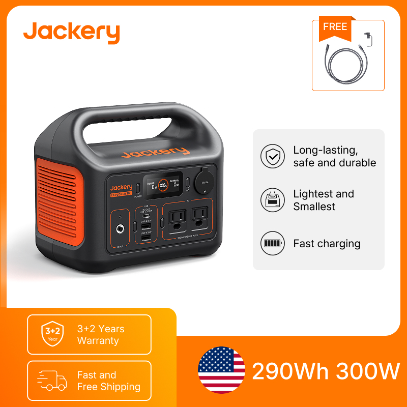 Solar Powered Charger - สถานีไฟฟ้าพกพา Jackery Explorer 300New พร้อมสายต่อ 5